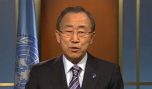 联合国秘书长潘基文于纽约时间1月22日中午举行记者会。（图片来源：联合国网站）