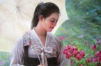 油画中的朝鲜清新美女