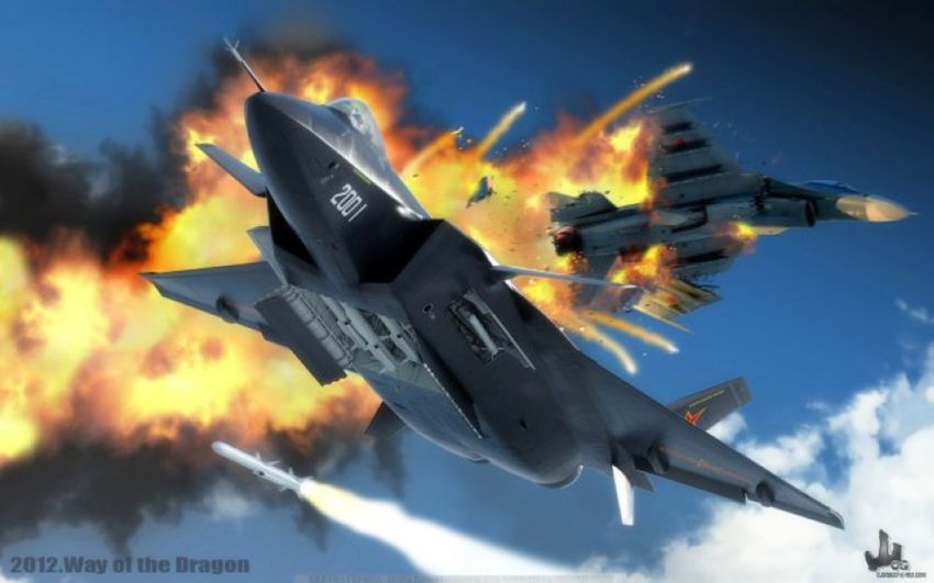 高清:网友绘制歼-20发射导弹猛图 日本F-2战机