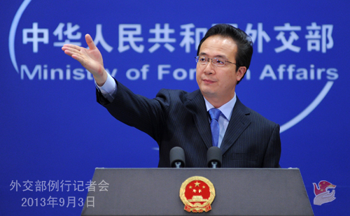 2013年9月3日，外交部发言人洪磊主持例行记者会。图片：中华人民共和国外交部