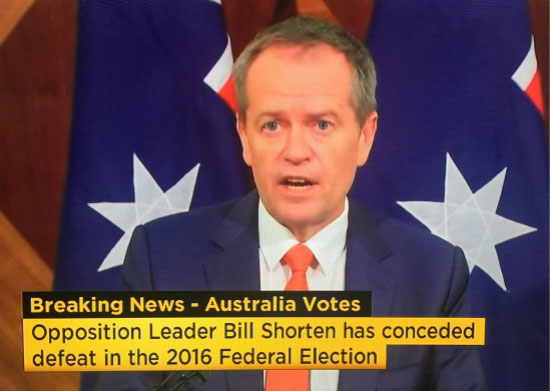 澳工党领袖肖滕宣布在连班议会选举中败选（图片来源：澳大利亚广播公司）