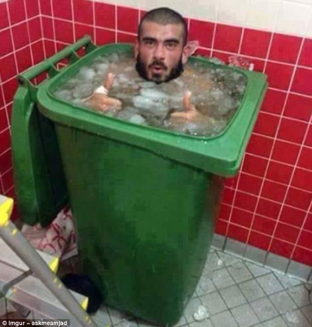 一名英国男子把自己的垃圾桶变为了降温水箱.