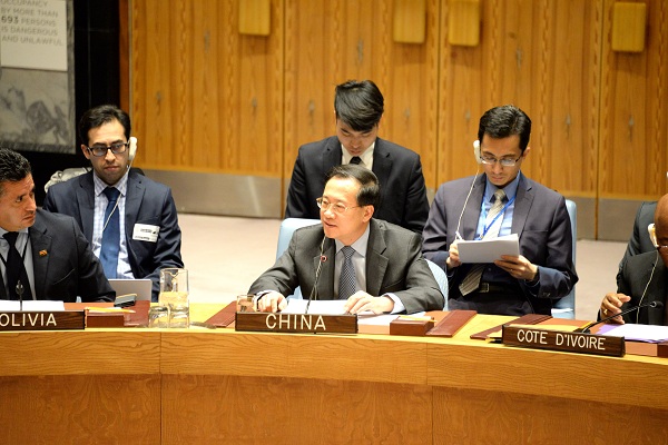 中国常驻联合国代表马朝旭大使出席安理会叙利亚问题公开会并发言.