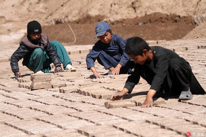 组图:上不起学的搬砖童年 阿富汗砖窑童工劳作