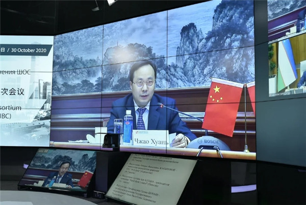 中国国家开发银行党委书记、董事长赵欢在上合组织银联体理事会会议上发言