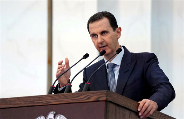 2020年8月12日，叙利亚总统巴沙尔・阿萨德在叙利亚大马士革发表讲话。图片来源：新华社