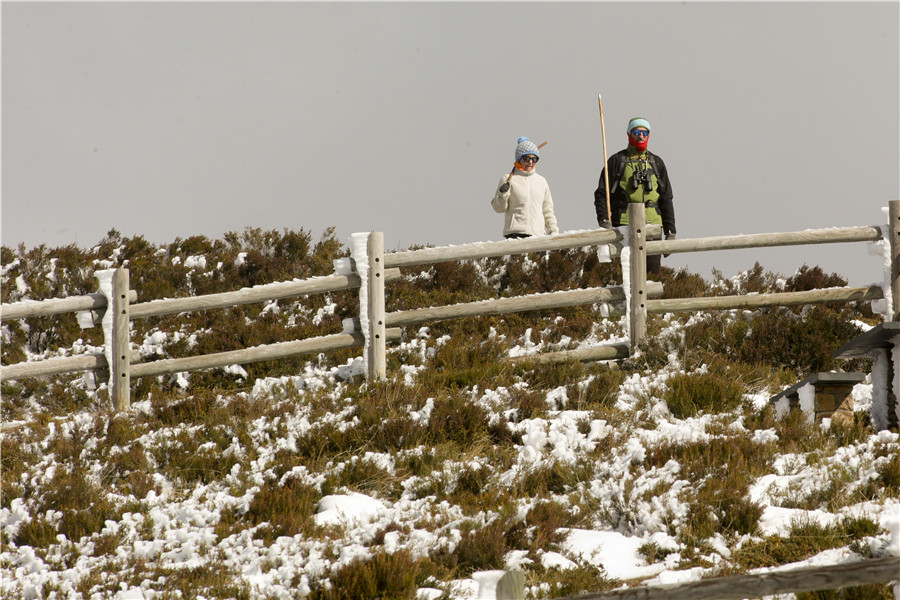 西班牙加利西亚遇大雪 游客赏雪景