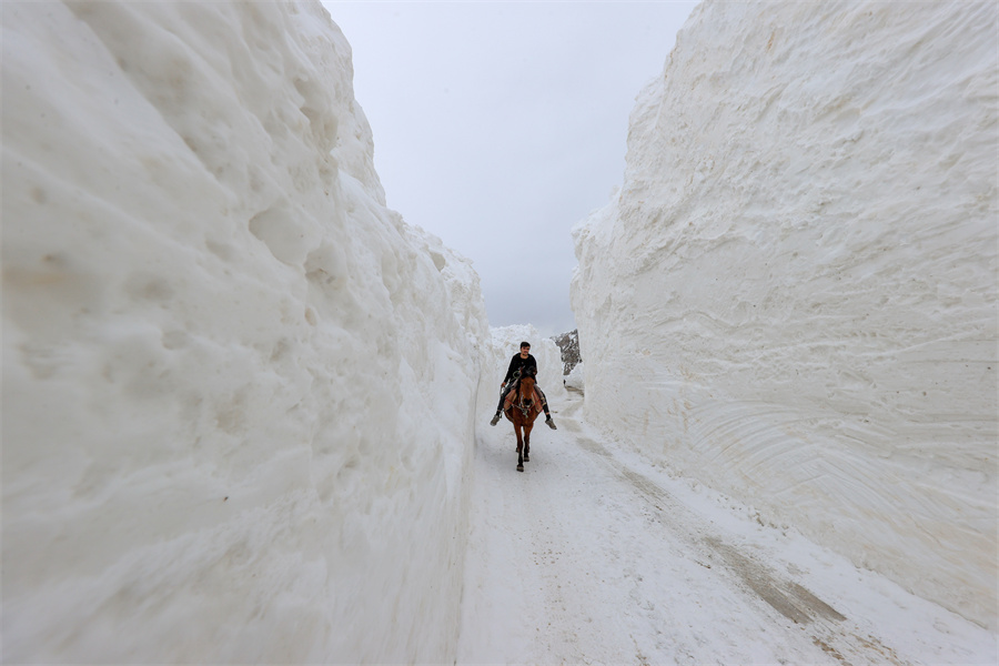 土耳其凡城省遇暴雪 部分路段积雪厚度达10米