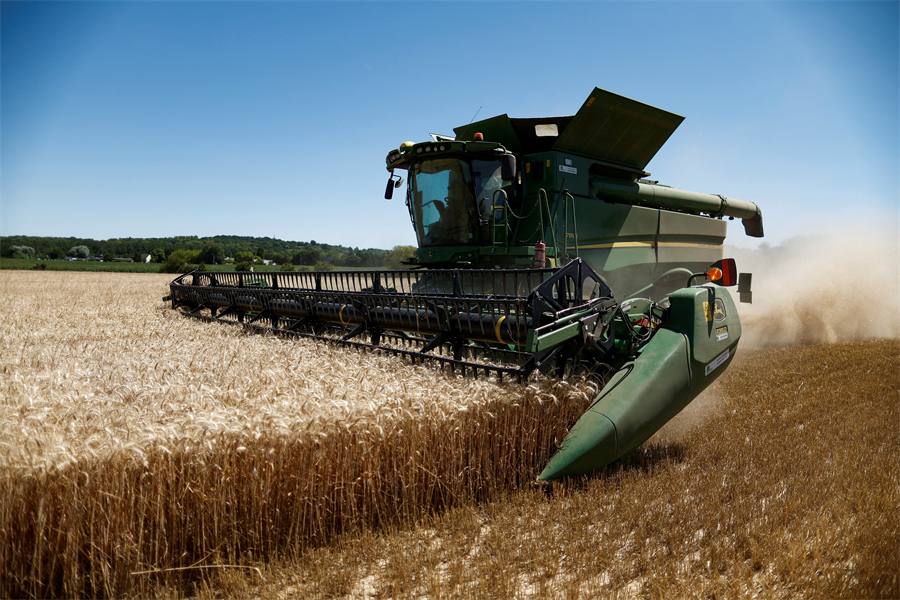 法国小麦成熟 田间地头收割忙