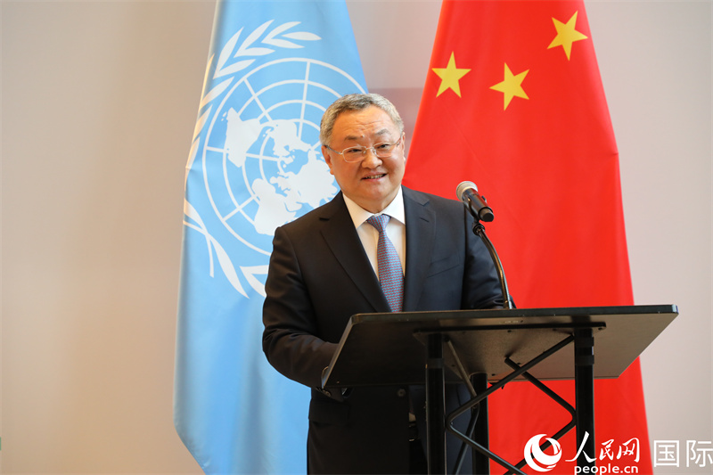 3、中国常驻联合国代表傅聪发表致辞。 人民网记者 李志伟摄