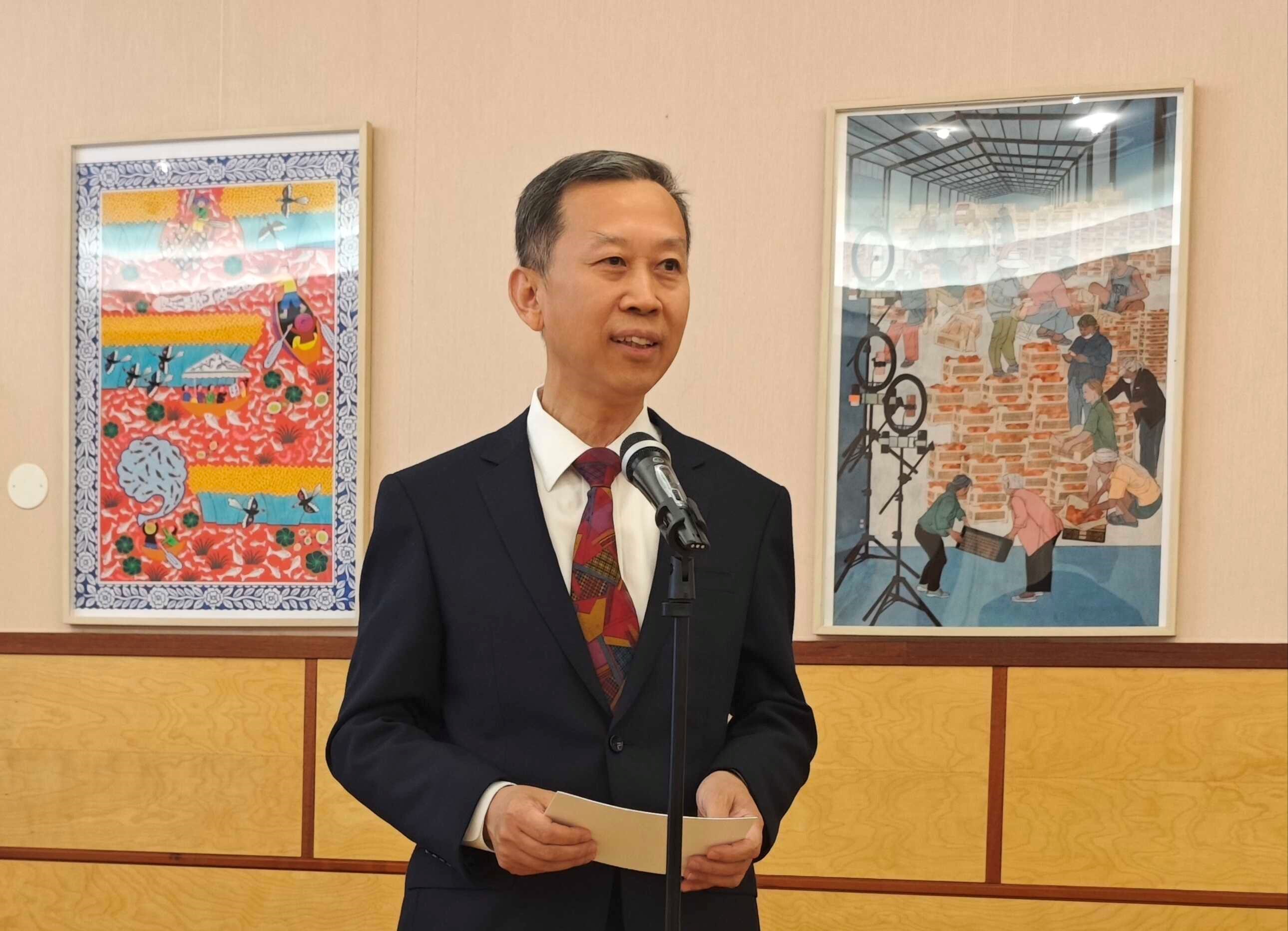 中国驻瑞典大使崔爱民出席 “唐礼煎茶”品茗活动并致辞。中国驻瑞典大使馆供图