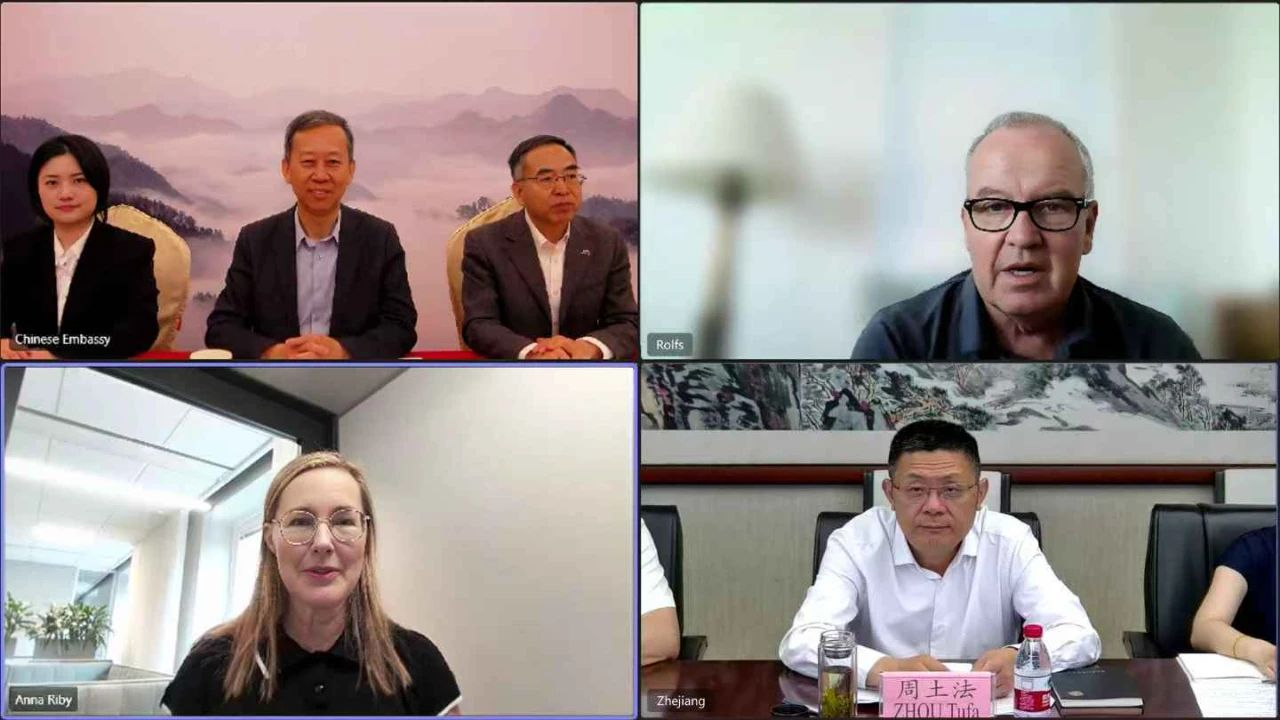第二次中瑞生命健康产业网络研讨会截屏。中国驻瑞典大使馆供图