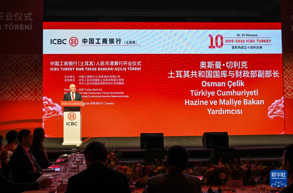 11月17日，土耳其财政部副部长奥斯曼·切利克在伊斯坦布尔举行的中国工商银行土耳其人民币清算行开业仪式上致辞。新华社记者 刘磊 摄