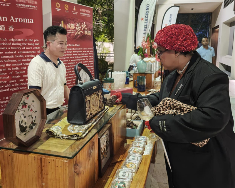 成都非遗文创展区现场。驻塞舌尔使馆供图