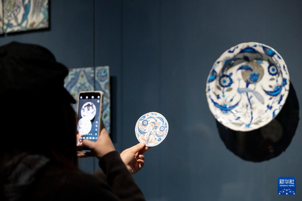 12月12日，受邀嘉宾在“图案的奇迹：卢浮宫印度、伊朗与奥斯曼的艺术杰作”展览上拍摄展品。新华社记者 王翔 摄