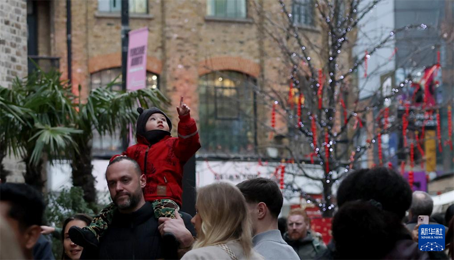 2月21日，一名儿童在英国伦敦卡姆登集市参加中国春节庆典活动。新华社记者 李颖 摄