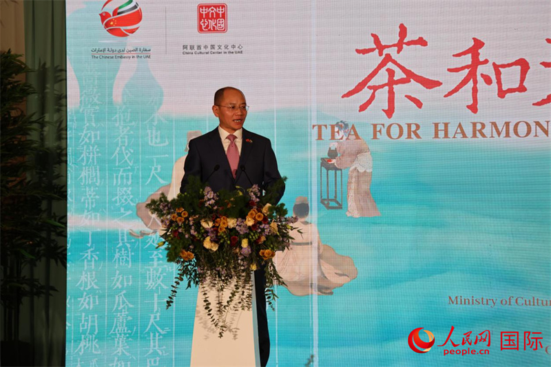 中国驻阿联酋大使曾继新在活动上致辞。人民网记者 张志文摄