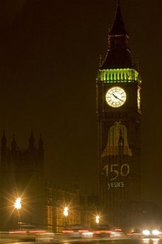 英国激光透射祝福语 庆祝大本钟150岁生辰(图