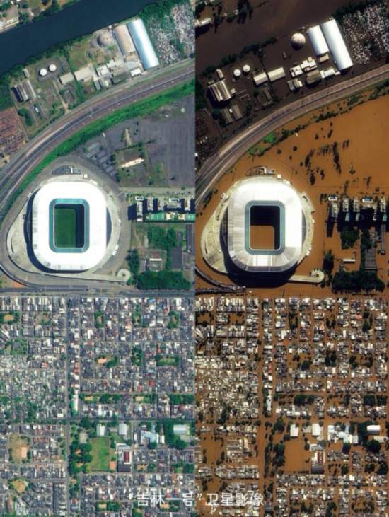大片街区淹没、机场跑道消失……卫星视角下的巴西洪灾