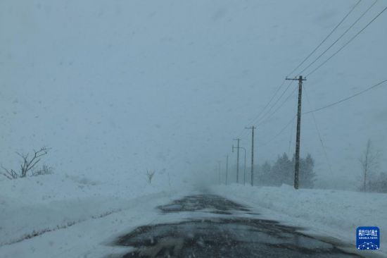 这是2月4日在日本札幌郊外拍摄的被积雪部分覆盖的道路。新华社记者 李子越 摄