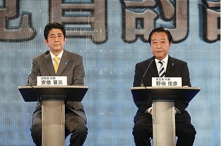 11月29日讯 据时事通信消息,日本首相野田佳彦与自民党首安倍
