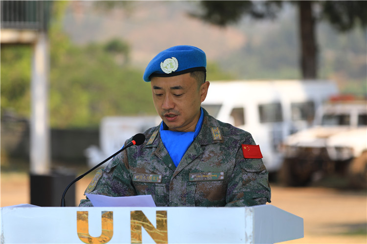 维和部队指挥长邓亮讲话.中国第25批赴刚果(金)维和部队供图