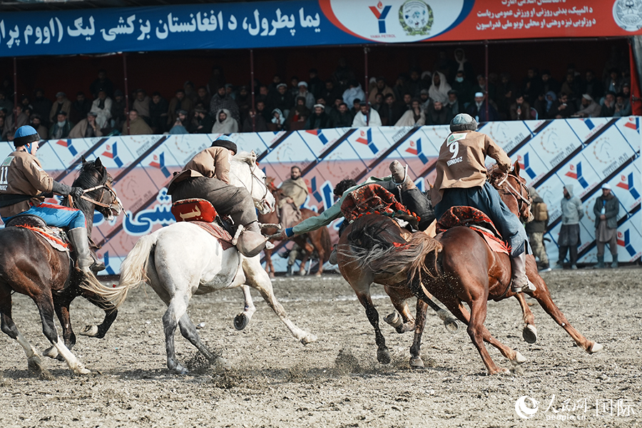 阿富汗首都喀布尔举行“马背叼羊”比赛。人民网记者 章凯风摄