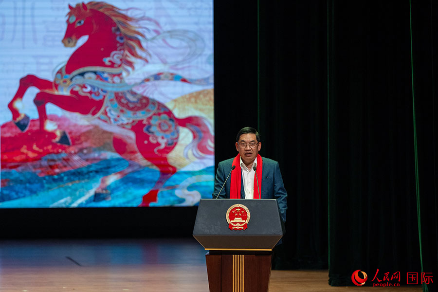 缅甸总理纽梭发表致辞。人民网记者 谢佳君摄