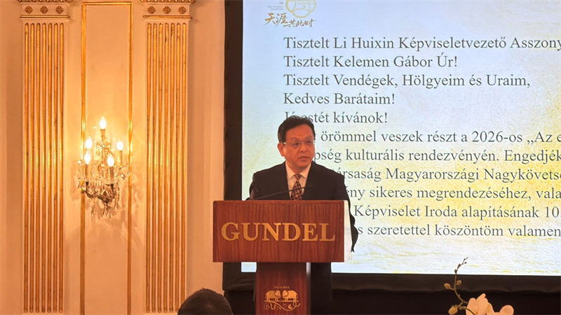 中国驻匈牙利大使馆教育参赞杨修华致辞。中国驻布达佩斯旅游办事处供图