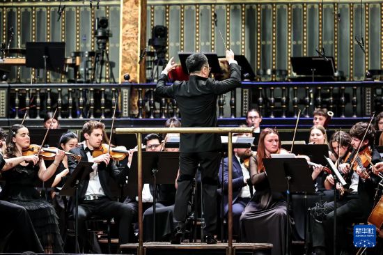 这是3月25日在匈牙利布达佩斯李斯特音乐学院拍摄的中匈友好交流音乐会现场。新华社发(鲍洛格·达维德摄)