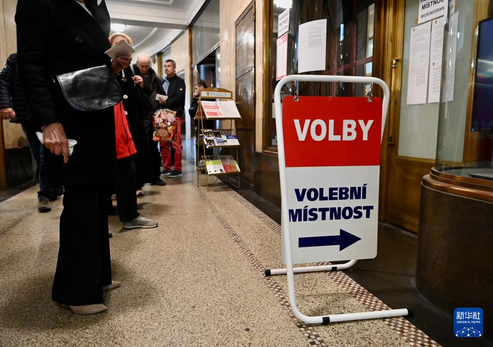10月3日，市民在捷克布拉格一处投票站外准备投票。新华社记者 张豪夫 摄